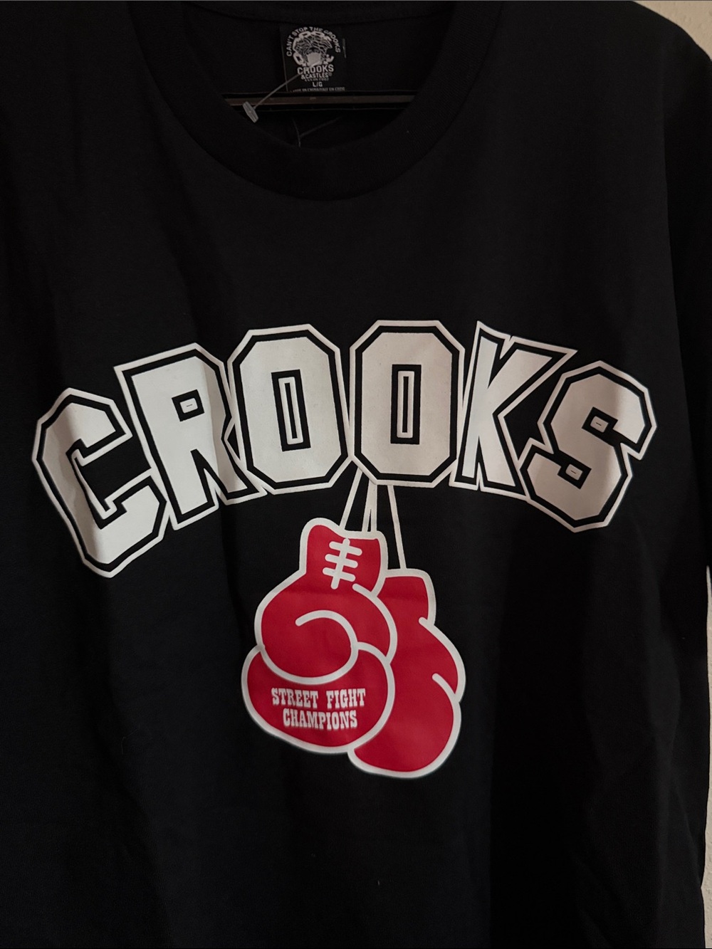 Crooks & Castles Black drop shoulder Tee with Red Boxing Glove Graphic - Picture 5 of 7